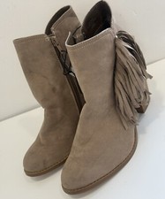 Peacocks Ankle Boot 5 Beige With Tassels Suede Side Zip 3.5 Inches Heel BNWT
