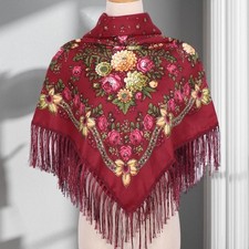 Russian floral fringed shawl - russian,