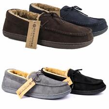 MENS MOCCASINS SLIPPERS LOAFERS FAUX SUEDE SHEEPSKIN FUR LINED MEMORY FOAM SHOES