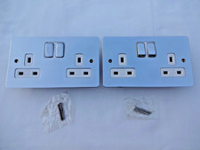 2x MK Edge 2Gang Double Switch Socket Polished Chrome Flat Plate K14347 POC W