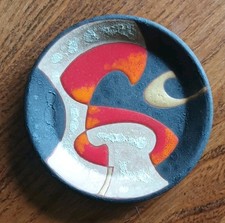 Vintage Mid Century Modern Abstract Spanish Pottery Wall Art Plate - Signed 