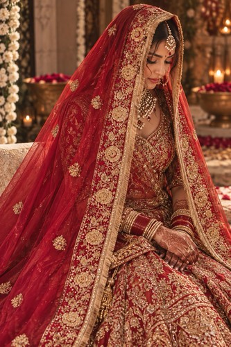 Red zardozi wedding - ,