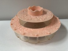 Vintage Pink Plastic Sewing Thread Box Spinning Stacked Wheel