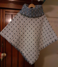 WELSH TAPESTRY FABRIC PONCHO VINTAGE very good condition BLUE & WHITE wool