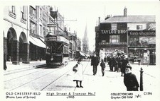 Derbyshire Postcard - Old Chesterfield - High Street & Tramcar No.7 c1905 -A1784