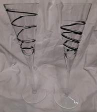 Set 2x LSA Black Raised Swirl Line Tall Champagne Flutes. UNUSED MINT CONDITION 