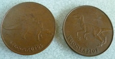 Velociraptor Stegosaurus Two Tetley Tea Dinosaur Jurassic Park Bronze Coins 1997