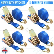 4 x Heavy Duty Ratchet Tie Down Straps 5 Metre x 25mm Recovery Truck Trailer UK
