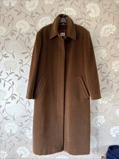 Pure Wool Size 14 Viyella Coat Brown Midi Thick Blanket Fleece Fabric Very Warm