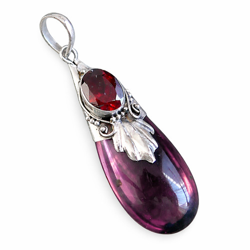 Purple glass garnet pendant - glass,