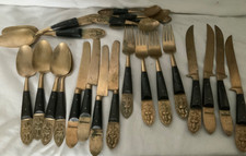 Brass Handle Cutlery Set with Ornate Thailand  Pattern