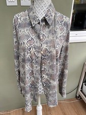 MANGO BEIGE/BLUE SNAKESKIN PATTERN L/SLEEVE SHIRT TOP SIZE L BUST 42 INCH