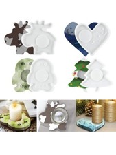 Coaster Resin Mould with Cup Slot; 4pcs, Love Heart, Elk, Penguin &Christmas Tre