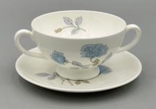 Wedgwood Ice Rose - Handled Footed Soup Cup and Stand.