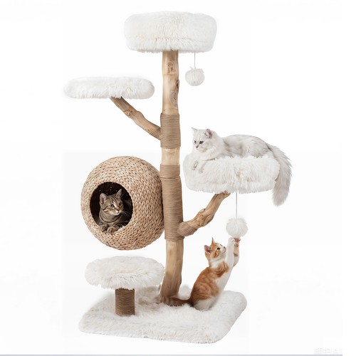 134cm wooden cat tower - wooden,