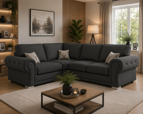 Black fabric corner sofa full - black,