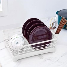 White Dish Drainer Kitchen Counter Drying Rack Removable Cutlery Holder Drip