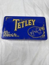 Tetley Tea Tin Blue Gold Vintage Embossed Design Rectangle Large Collectors Item