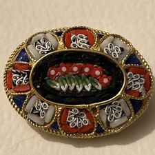 VTG Mid-Century Oval Micro Mosaic Brooch Italy Floral Millefiori Jewelry Handmad