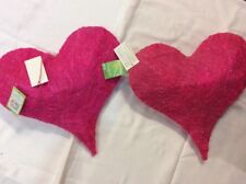 BNWT 2x PInk Sparkly Hanging Large Coconut Palm Wicker Effect Hearts 30cm GIFT