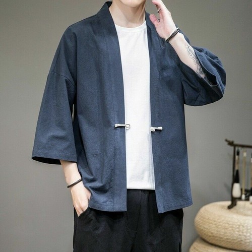 Men cotton linen kimono - cotton,