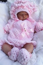 lillbees hand knitted baby girl  poncho set prem to 3m baby .  or reborn