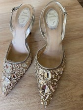 Authentic Womens Gold Rene Caovilla Cinderella Slingback Shoes UK5/EU38