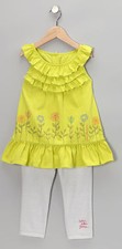 Calvin Klein Cute Lime Yoke Floral Tunic & White Legging Outfit Set Size 18Mths