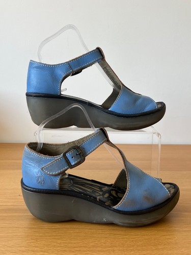 Fly london blue leather wedge - blue,