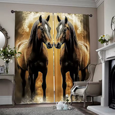 Window Curtains Polyester Elegant Twin Horse Print Home Curtains All Sizes