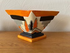 MYOTT Hand Painted Art Deco Diamond Planter Vase with Frog Poplar Trees Orange 