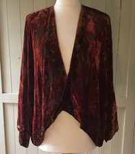 Besarani London Red Orange Silk Velvet Devore Short Bolero Kimono Jacket