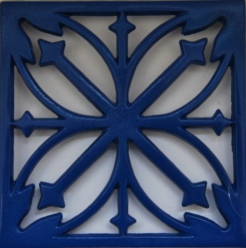 Vintage blue cast iron trivet - vintage,