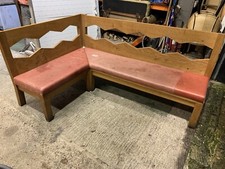 Vintage retro mid century modern MCM wood  long Corner Pub bench seat Sofa Red