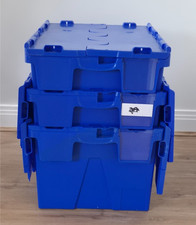 3x 54 Litre Heavy Duty Plastic Tote/Storage Boxes with Attached Lids