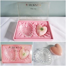 Vintage Morny Soap 1980s Lead Crystal Dish Unused Box Heart Shaped Pink Lilac
