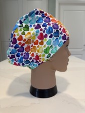 Rainbow Hearts  Soft Jersey Fabric Theatre Hat/Scrub Cap - Doctor Theatre Nurse