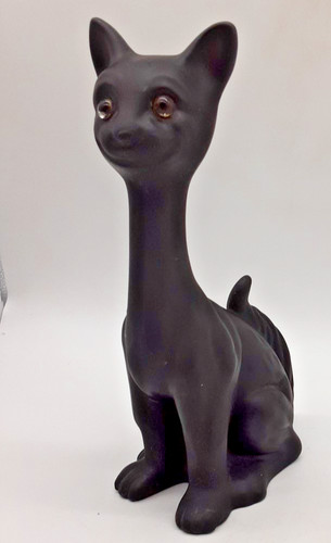 Vintage black pottery cat - pottery,