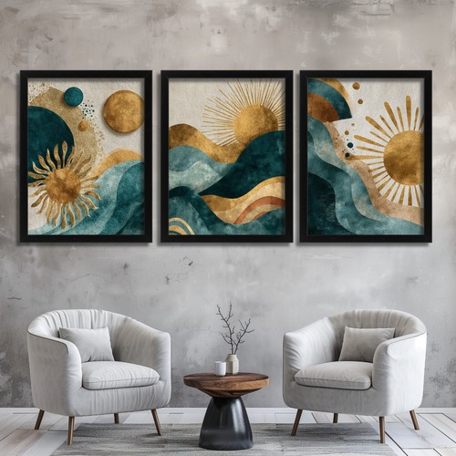 Teal gold sun waves - teal,