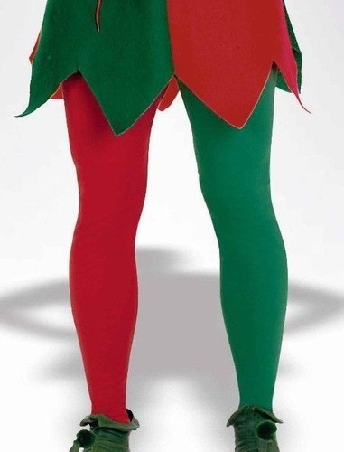Adult half red green tights - tights, os