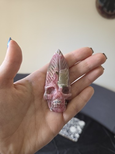 Rhodochrosite skull feather - rhodochrosite,