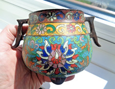 FINE CHINESE QING BRONZE & ENAMEL CENSER / INCENSE BURNER / BOWL MING SEAL MARK