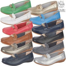 Jo & Joe Ladies Leather Loafers Slip-on Gold and Diamante Trim Shoes
