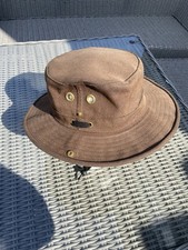 Unisex Brown Waxed Wax Hat Outdoors Walking Hiking Sun Neck Strap