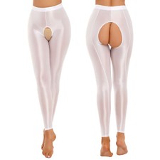 UK Womens Sexy See Through Shiny Glossy Skinny Trouser Pants Open Crotch Legging