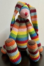 Schylling Rainbow Striped Long Floppy Eared Crochet Bunny Rabbit Soft Toy Plush