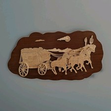 Wood Hand Scroll Saw Western Cowboy Carriage Horse Team Wall Decor *Needs Repair