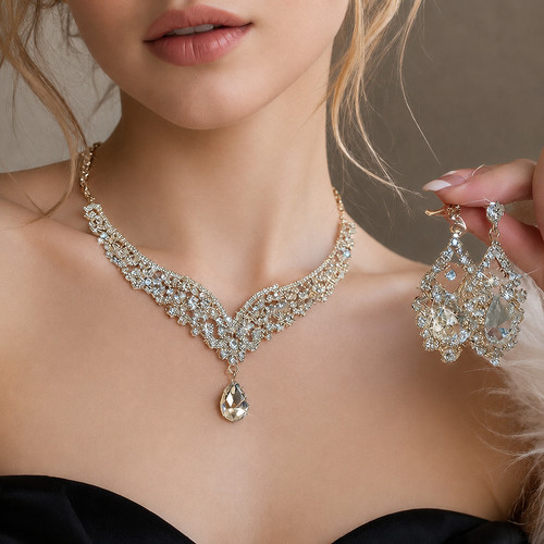 Necklace earrings set gold - earrings,