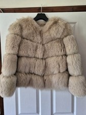 Beige Real Fox Fur Coat - Size M/10