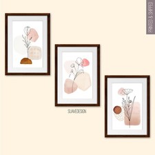 Floral Line Art Prints, Set of 3 Modern Abstract Home Wall Decor Blush Minimal